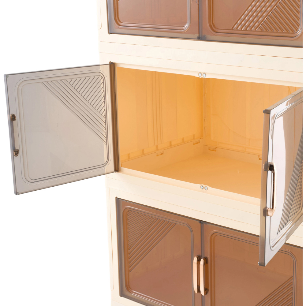 Living and Home 4-Tier Cream and Amber Transparent Foldable Storage Cabinet with Castors Image 5