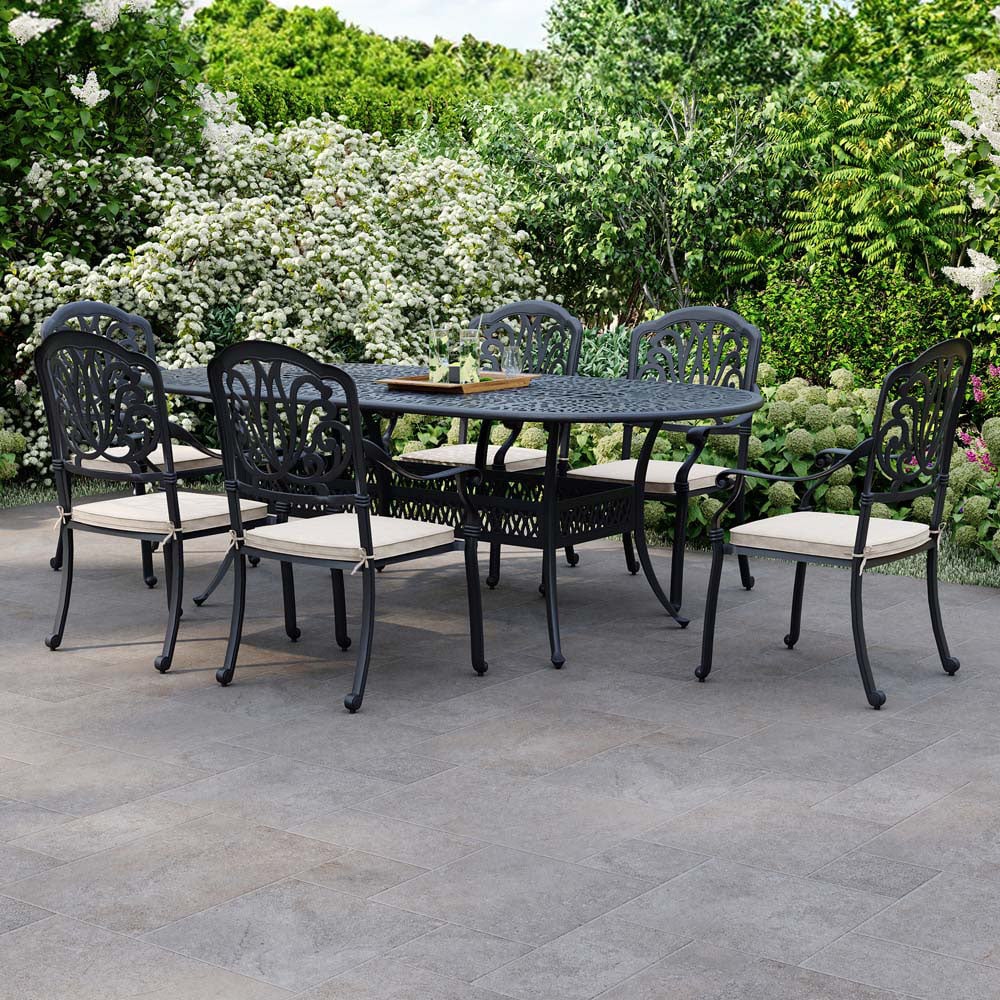 Charles Bentley Premium 6 Seater Round Dining Set Black Image 1