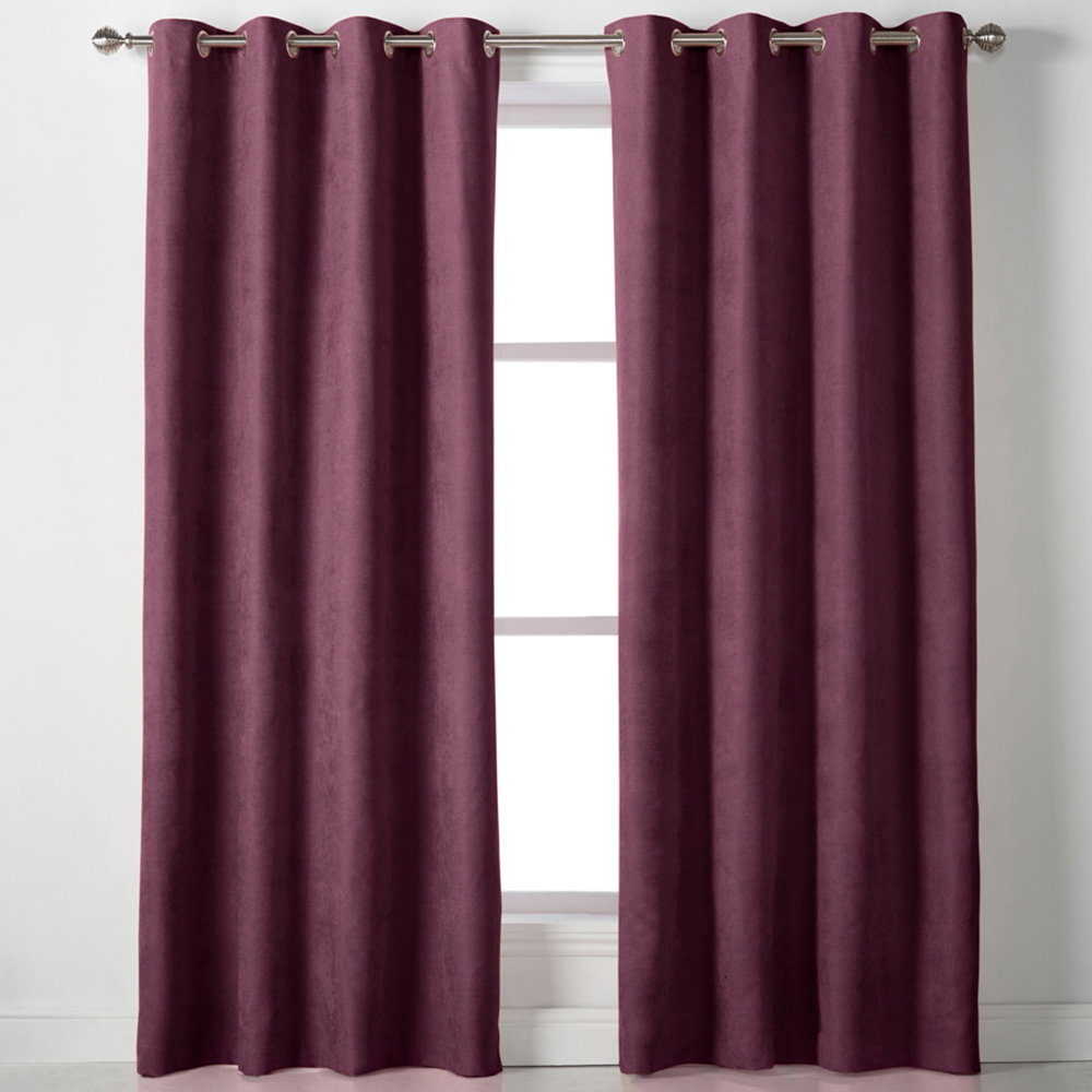 Alan Symonds Aubergine Velvet Chenille Ring Top Eyelet Curtains 142 x 183cm Image 1