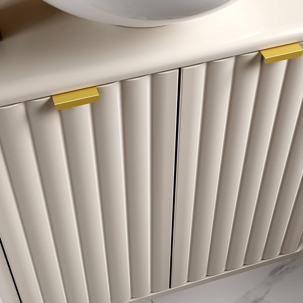 Impact Furniture Oren 2 Door Cashmere Beige Fluted Under Sink Vanity Unit with Ceramic Basin 600mm Image 5