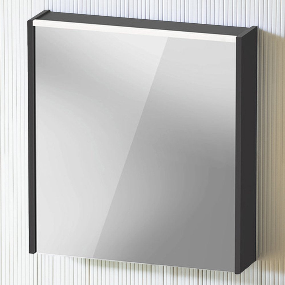 Duravit D-Code Left Opening Matt Graphite Illuminated Mirror Cabinet 650 x 700mm Image 1