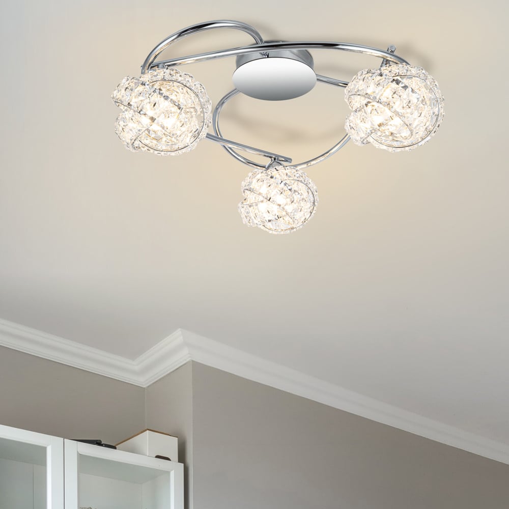 Cosylyte Mirri 3 Light Glass Beaded Shade Chrome Ceiling Light Image 2