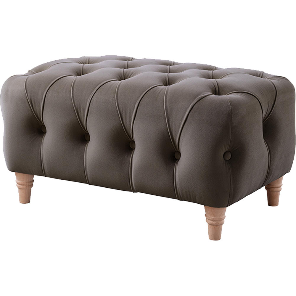 Elsie Chesterfield Mushroom Plush Velvet Footstool Image 2