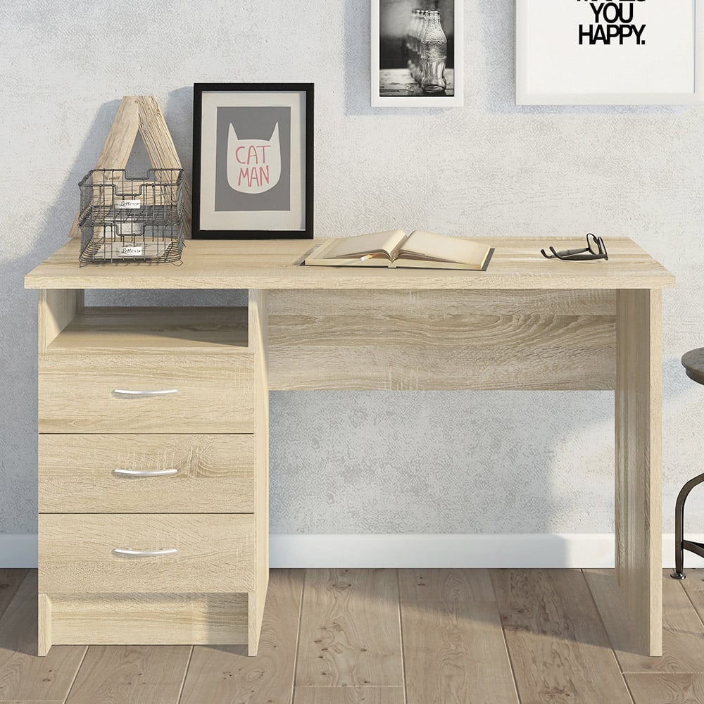 Florence Function Plus 3 Drawer Desk Oak Effect Image 1