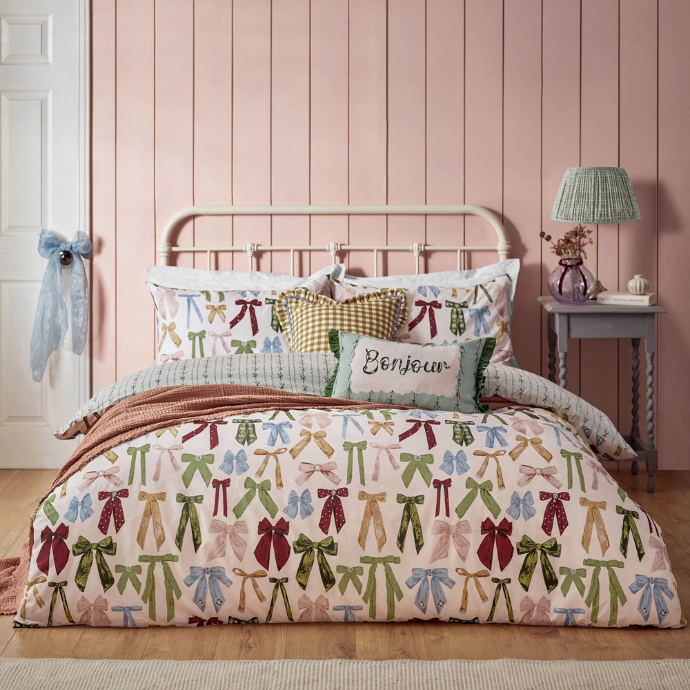 furn. Noortje Bows Super King Silk Pink Duvet Set Image 6