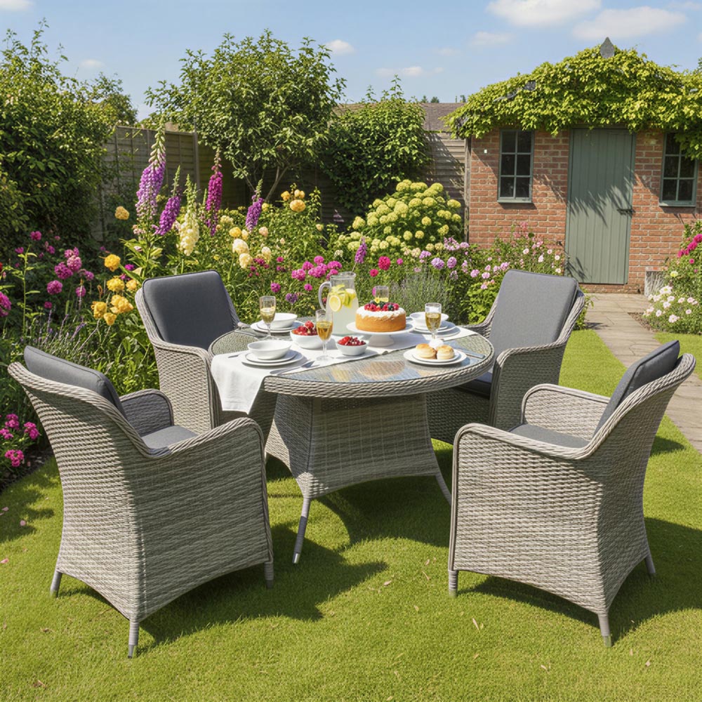 Oseasons Hampton 4 Seater Rattan Dining Set with Cushions Dove Grey and Dark Grey Image 5