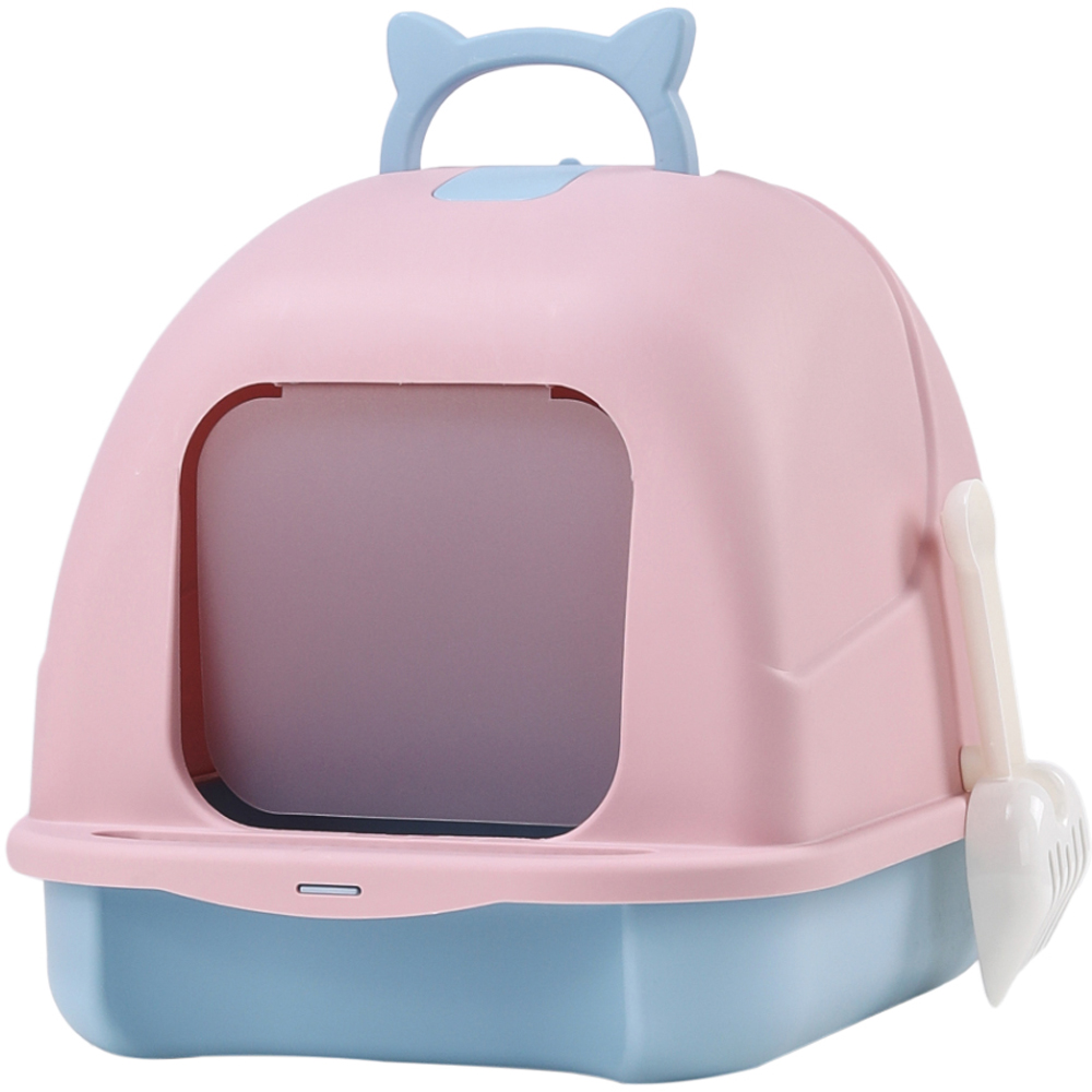 H&O Direct Enclosed Pink Cat Litter Box with Handle and Scoop Image 1