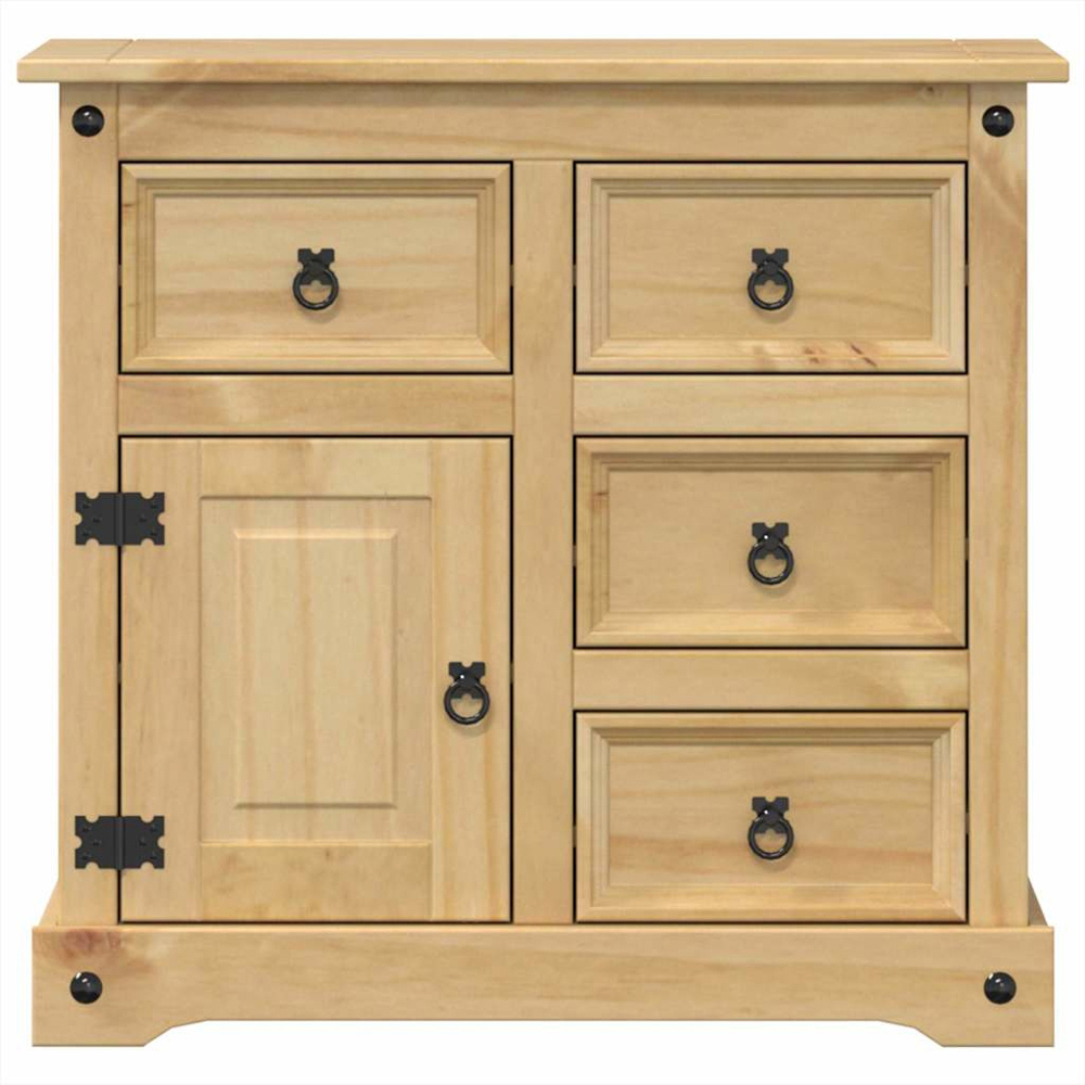 vidaXL Corona Single Door 4 Drawer Natural Solid Pine Wood Sideboard Image 3