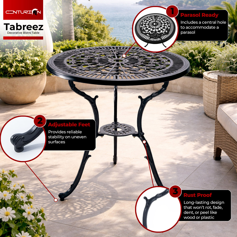 Centurion Tabreez 2 Seater Black Round Garden Bistro Table with Parasol Hole Image 6