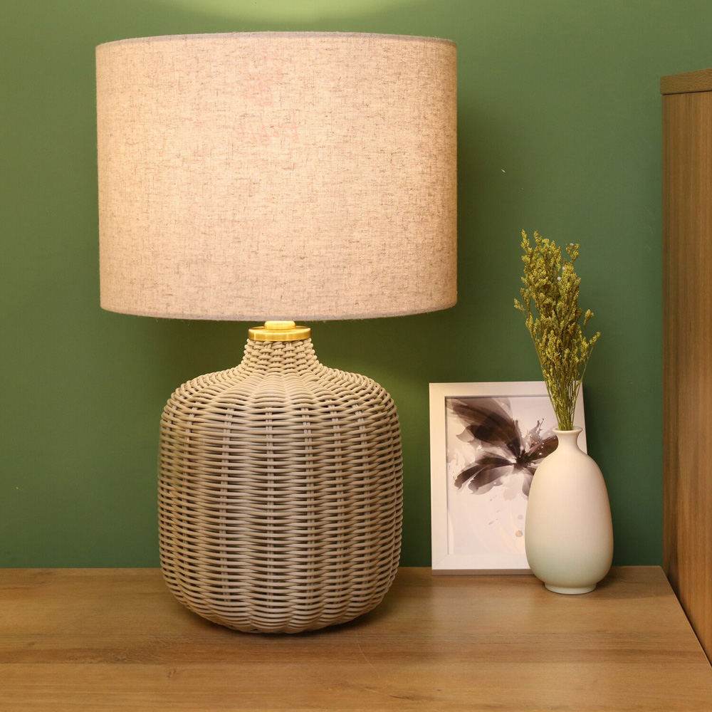 Padstow Rattan Effect Table Lamp Grey Image 2