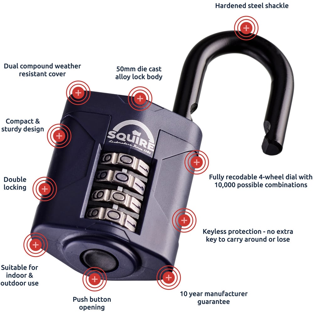 Squire 50mm 4 Wheel Combination Padlock Image 6
