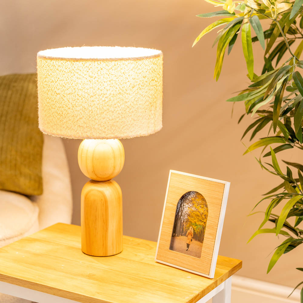 ValueLights Azalea Oak Cream Boucle Shade LED Table Lamp Image 3