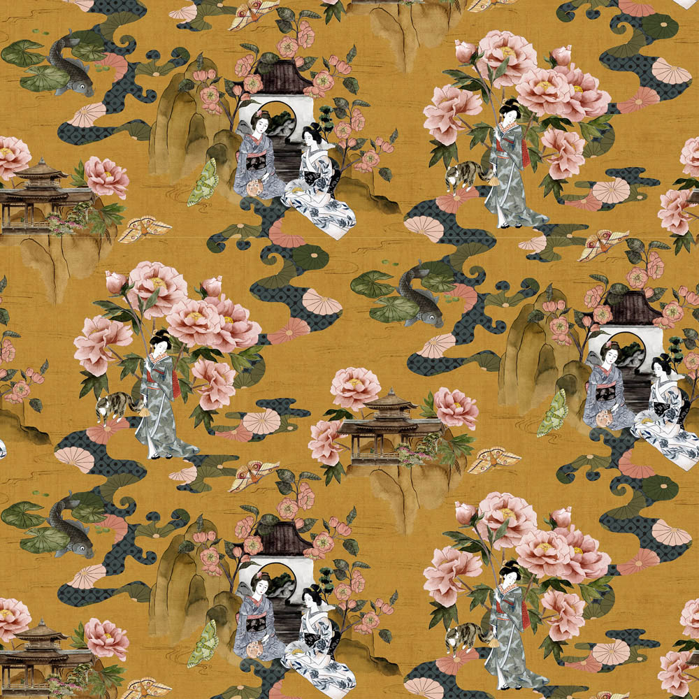 Paoletti Geisha Ochre Floral Matte Wallpaper Image 1