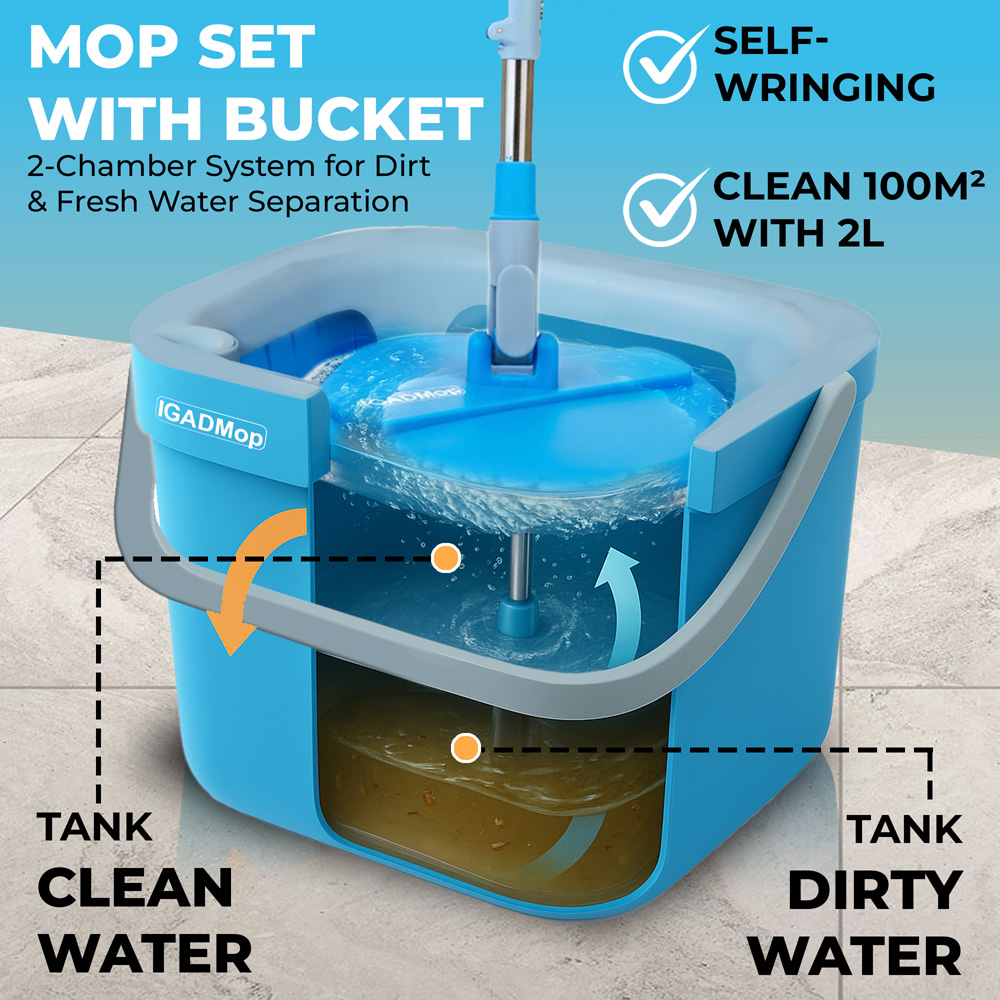 IGAD Mop Professional Mop Set with Dual Chamber Bucket Image 3