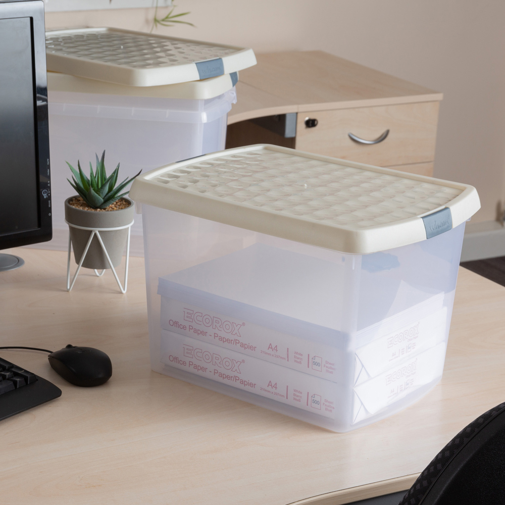 Wham Clip 21L Clear Stone and Slate Grey Rectangular Storage Box with Lid 3 Pack Image 2