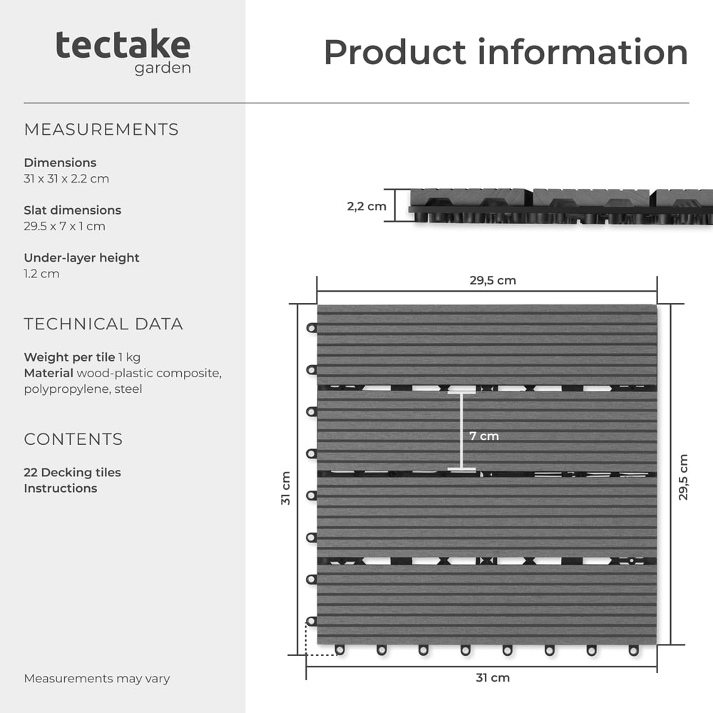 tectake Tegulas Grey Wood Lock Composite Decking 22 Pack Image 8