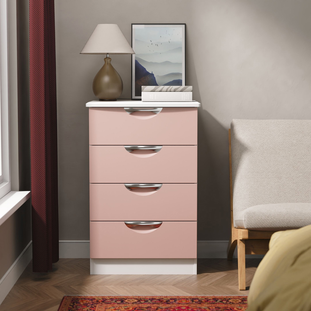 Crowndale Camden 4 Drawer Kobe Pink and White Midi Chest of Drawers Ready Assembled Image 7