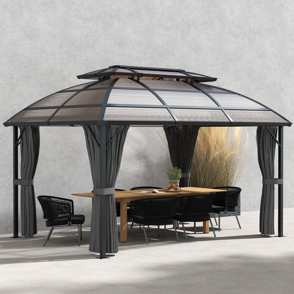 Outsunny 4 x 3m Brown Aluminium Gazebo with Curtains Image 1