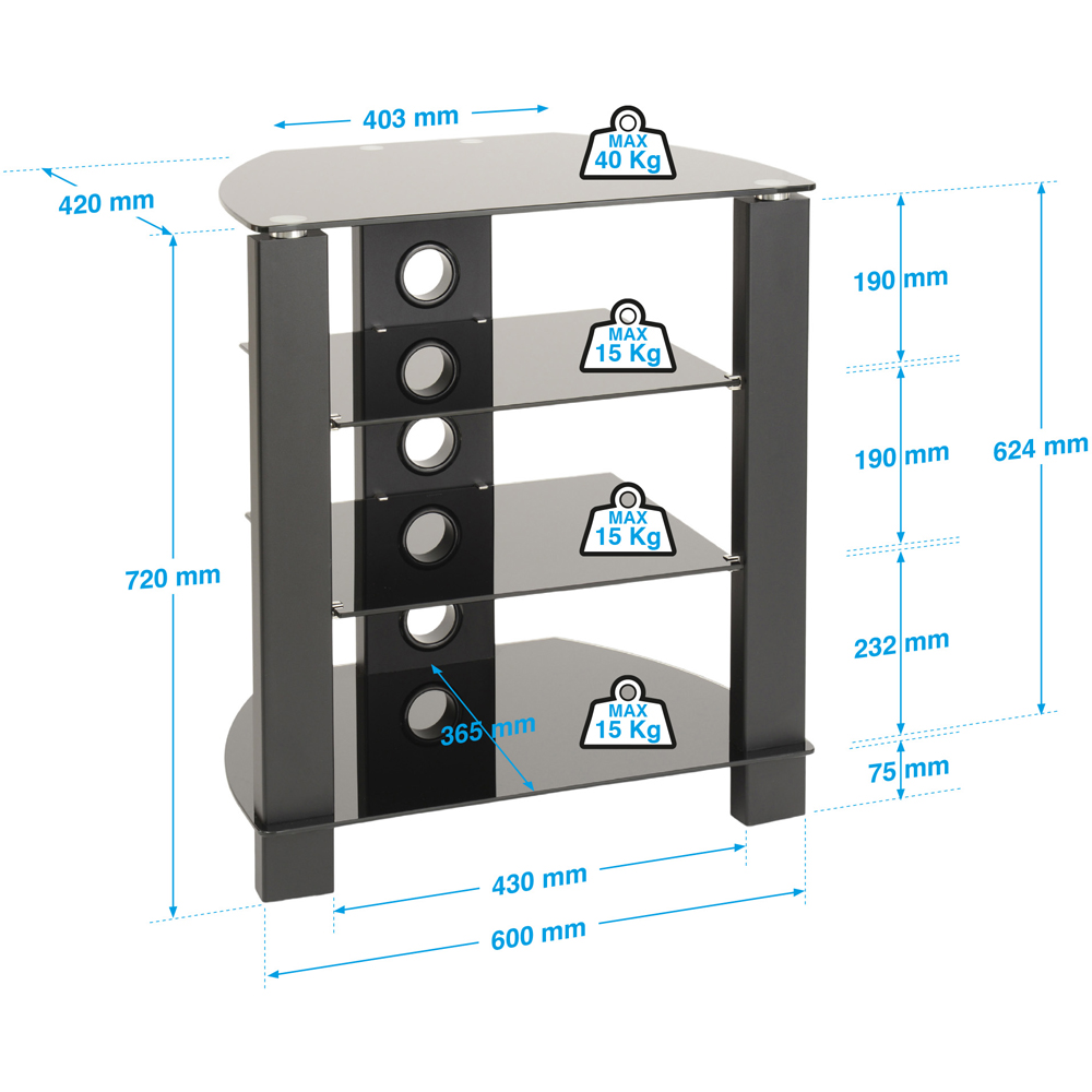 TTAP Black 4 Shelf HiFi Entertainment Rack Image 6
