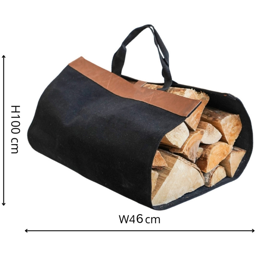 Ivyline Black Fabric Foldable Log Bag with Faux Leather Handles Image 4