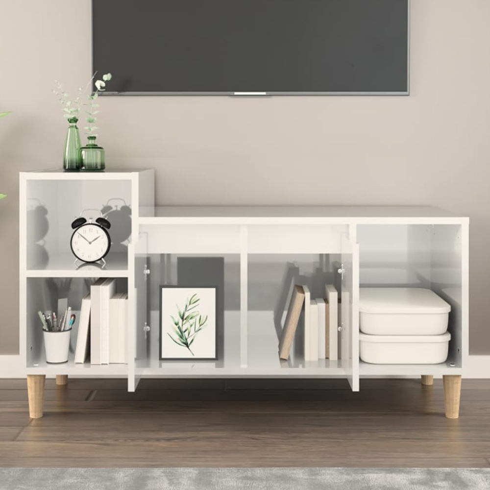 vidaXL 2 Door 3 Shelf High Gloss White TV Cabinet Image 1