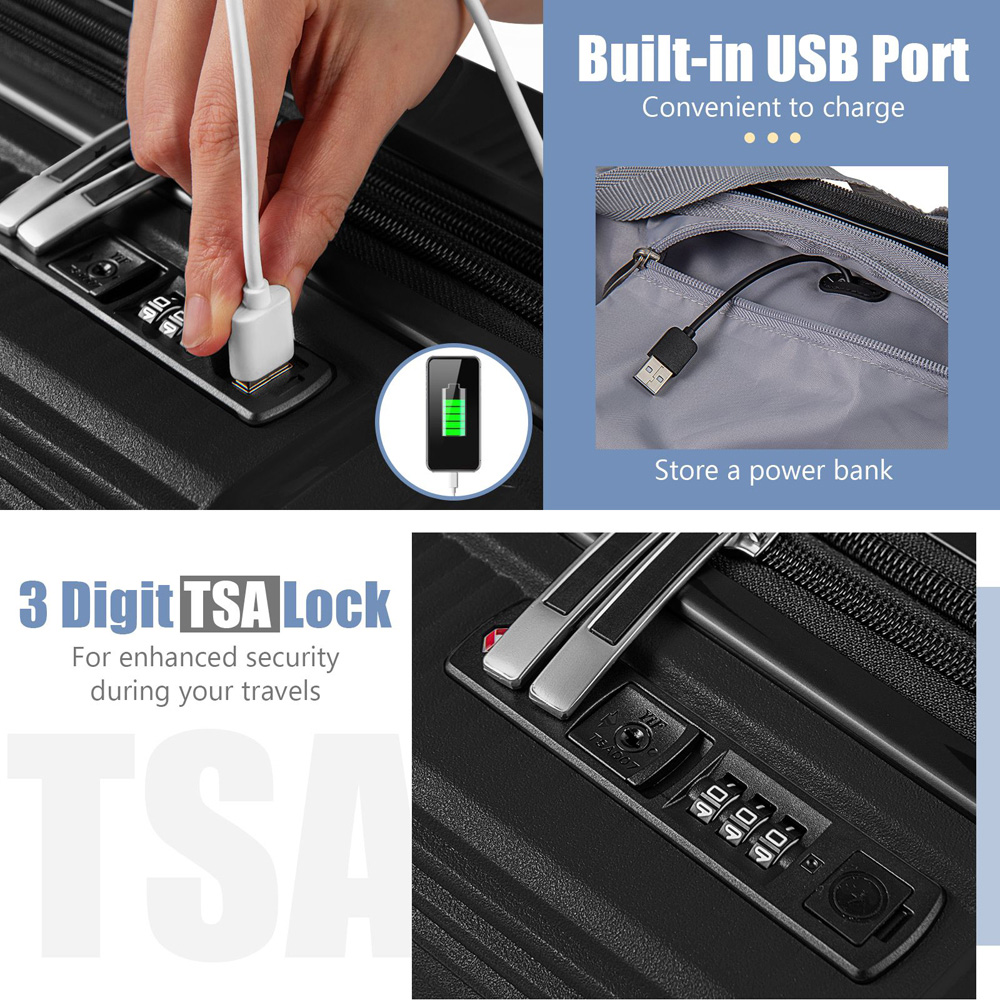 Costway Set of 2 Black Cosmetic Case Luggage Set Image 7