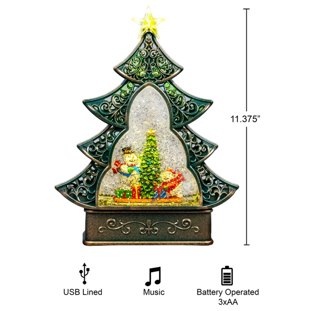 Shatchi Xmas Scene Musical Glittering Swirling Water Globe Lantern Christmas Decoration Image 4