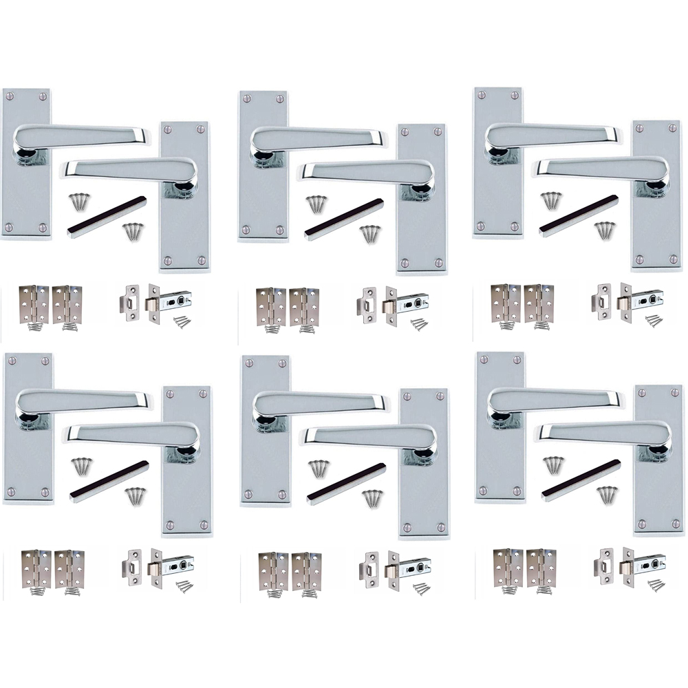 Golden Grace Polished Chrome Victorian Straight Latch Door Handle Set 6 Pack Image 1