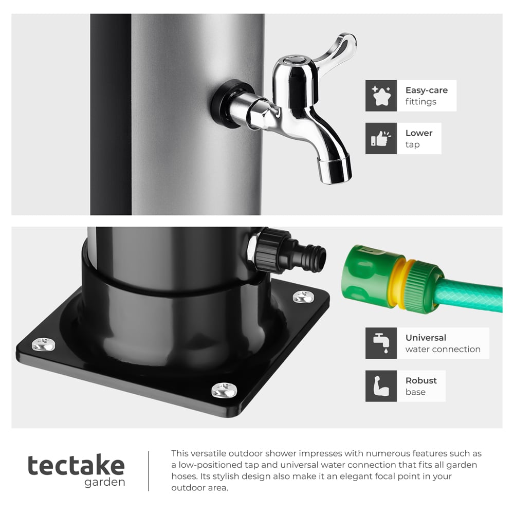 tectake Tinto Black and Silver Portable Solar Outdoor Shower with Tap 20L Image 4
