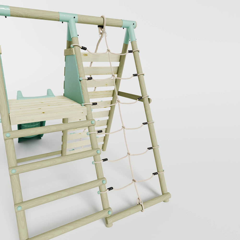 Mercia Wooden Round Pole Single Swing and Baby Seat Swing Set with Climbing Wall and Slide Image 7
