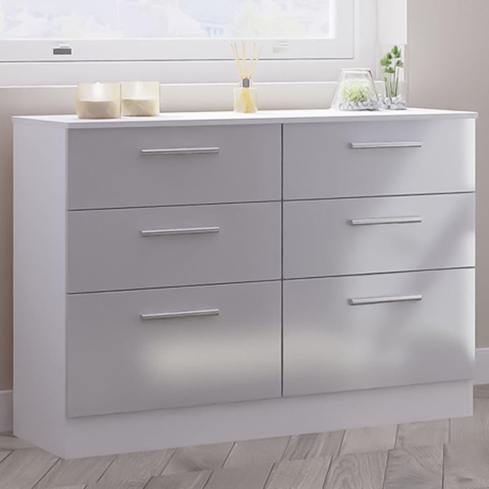 Crowndale Contrast 6 Drawer Grey and White Matt Midi Chest of Drawers Image 1