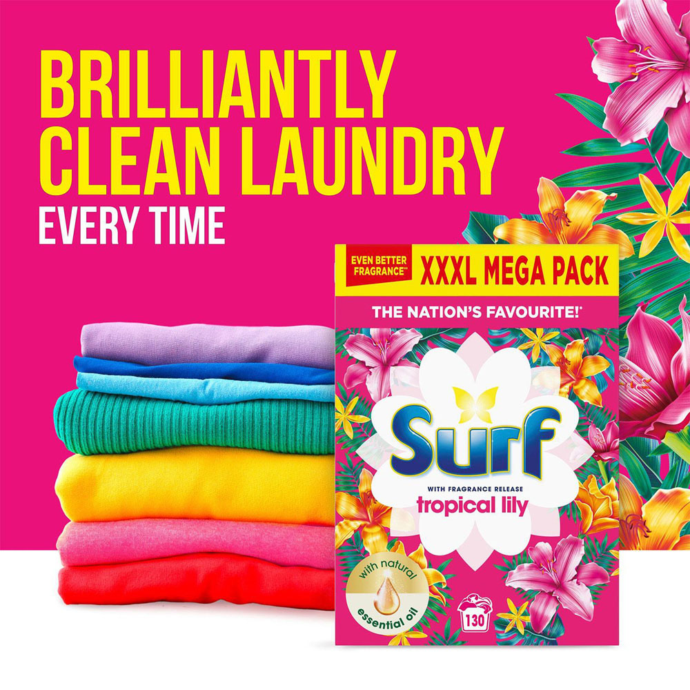 Surf Tropical Lily Laundry Powder with Comfort Fuchsia Passion Fabric Conditioner Image 8