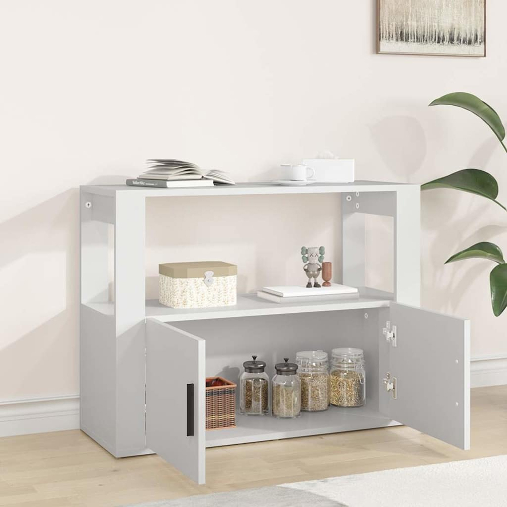 vidaXL 2 Door 2 Shelf White Sideboard Image 3