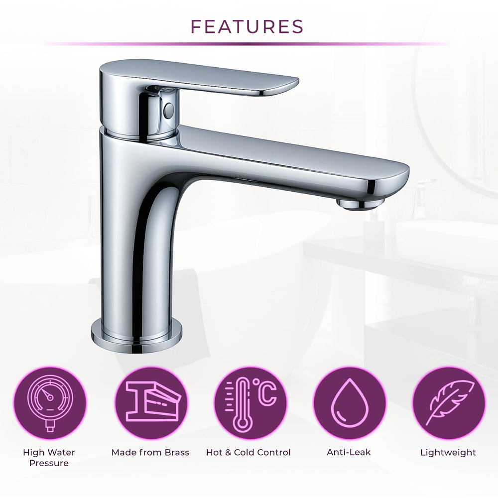 Go Bathrooms Chrome Basin Mixer Tap with Single Lever Click Waste Image 3