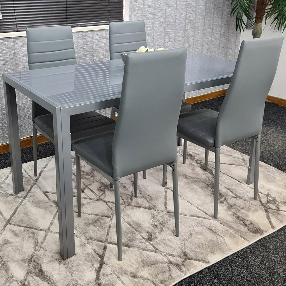 Kosy Koala 4 Seater Glass and Faux Leather Dining Set Grey Image 1