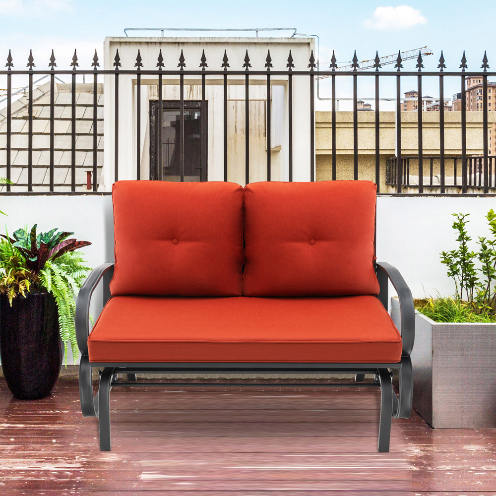 Costway 2 Seater Brick Red Outdoor Glider Bench with Cushions Image 4