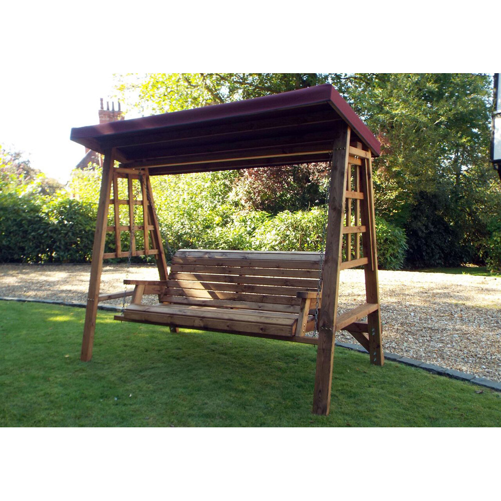 Charles Taylor Dorset 3 Seater Swing with Burgundy Cushions and Roof Cover Image 4