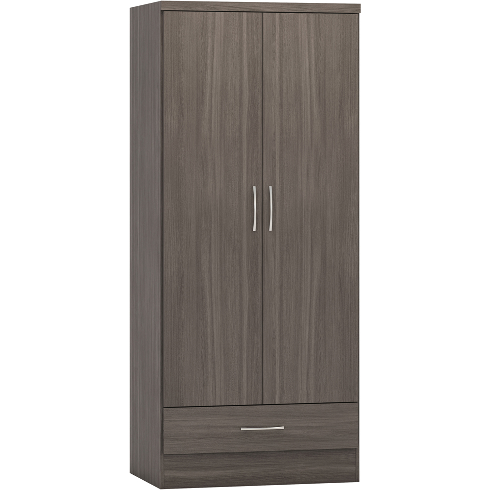 Seconique Nevada 2 Door Single Drawer Black Wood Grain Wardrobe Image 2
