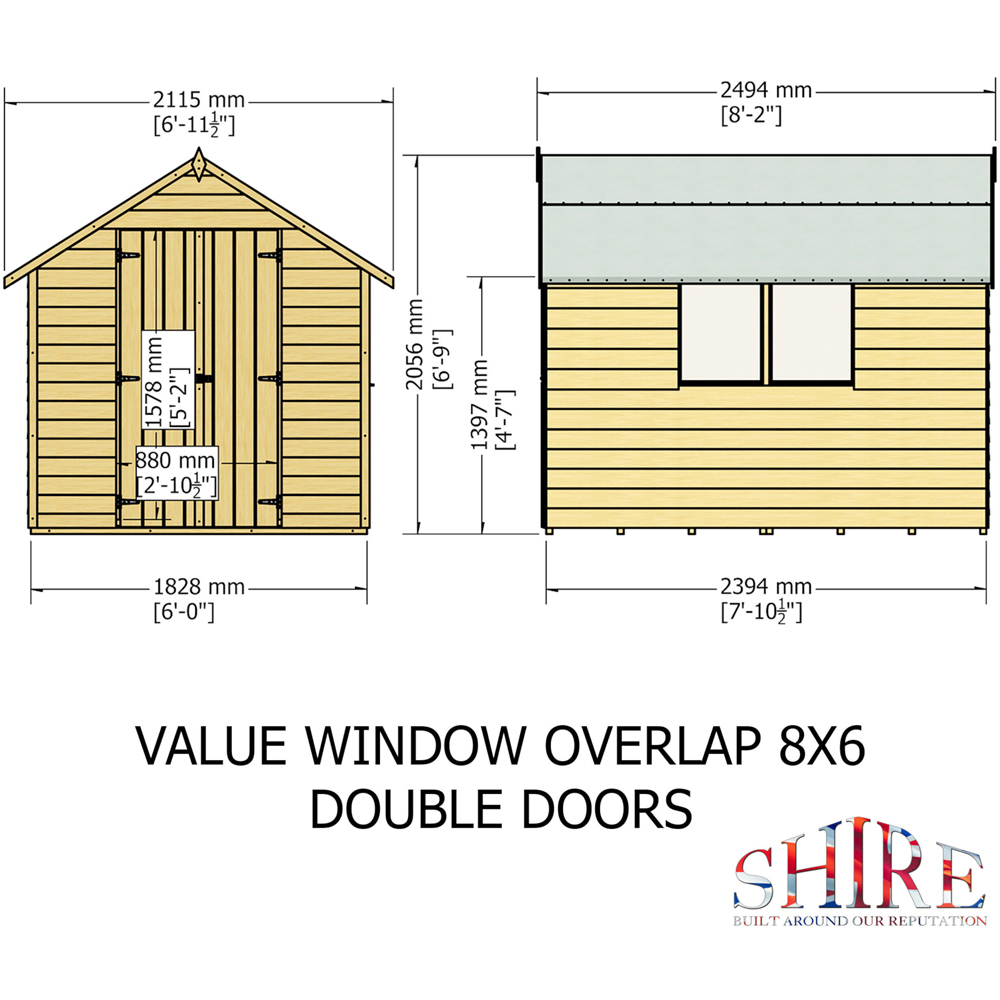 Shire 8 x 6ft Double Door Overlap Dip Treated Shed Image 8