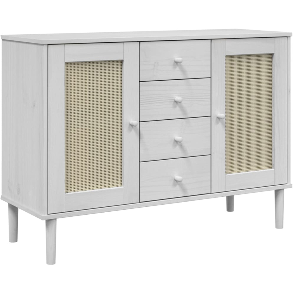 vidaXL Senja 2 Door 4 Drawer Solid Pine Wood White Rattan Sideboard Image 2