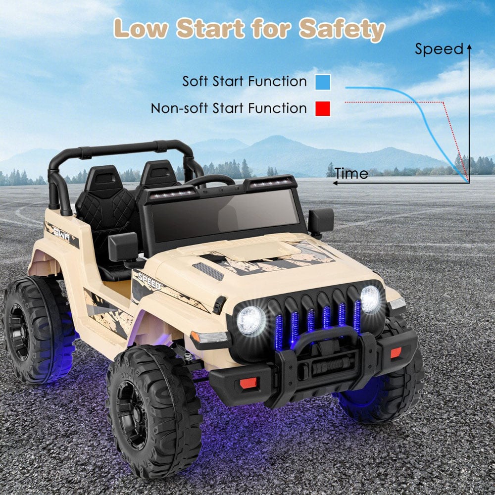 Costway Kids Khaki Ride On Truck with 2.4G Remote Control and Music 12V Image 3
