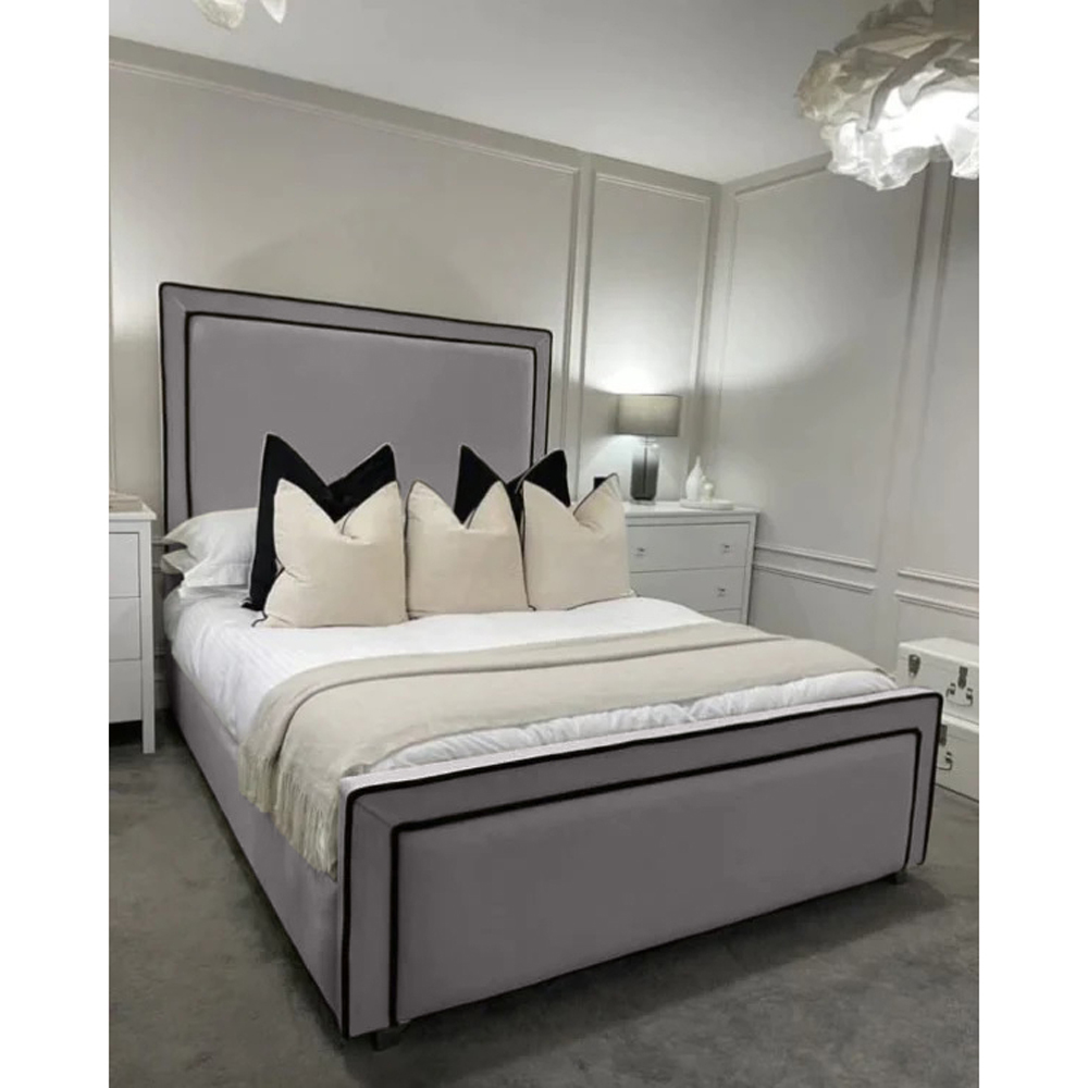 Eleganza Home Bianca Double Silver Plush Velvet Bed Frame with Headboard and Footboard Image 3