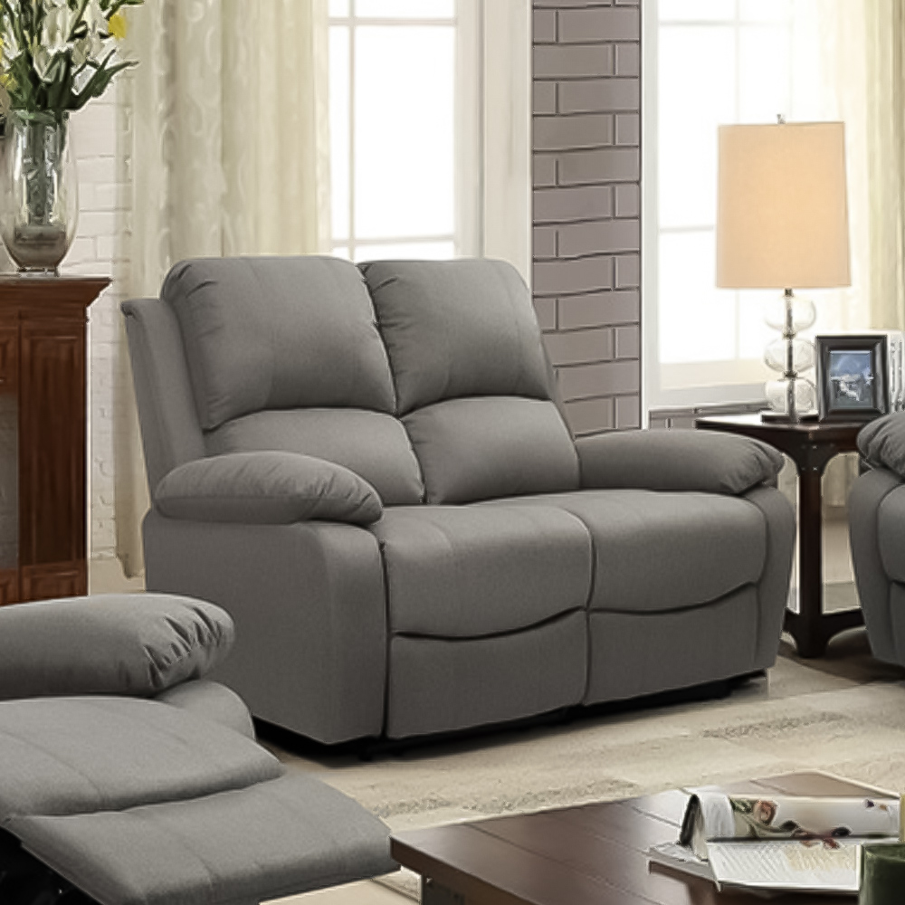 Brooklyn 6 Seater Light Grey Luxury Fabric Reclining Sofa Set Image 2