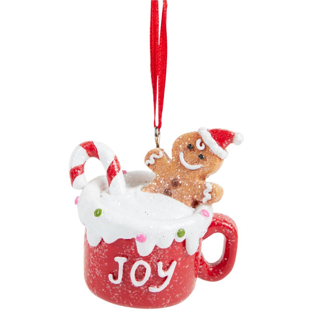 Hanging Gingerbread Cup Decoration Red and White Image 2