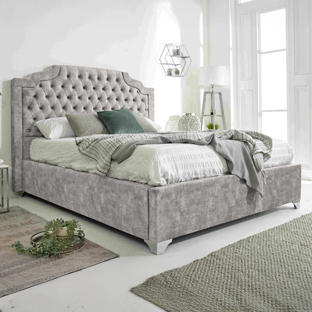 Eleganza Ryker Double Silver Oakland Fabric Bed Frame with Chesterfield Headboard Image 1