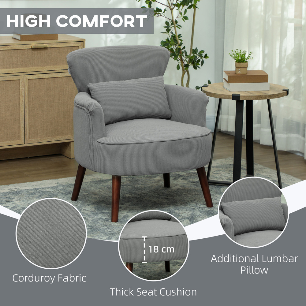 HOMCOM Modern Grey Upholstered Accent Armchair Chair Image 6