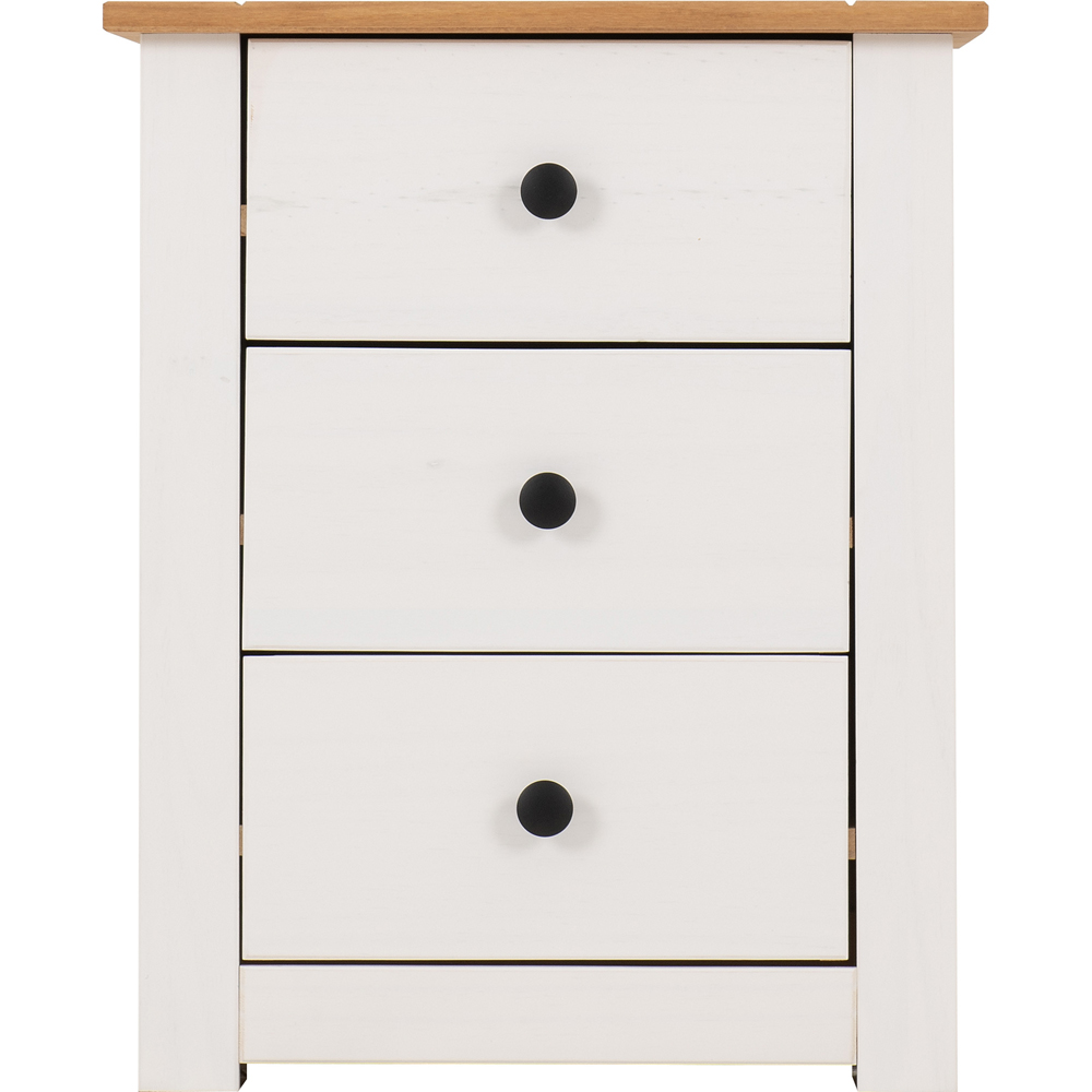 Seconique Panama 3 Drawer White and Natural Wax Bedside Table Image 4