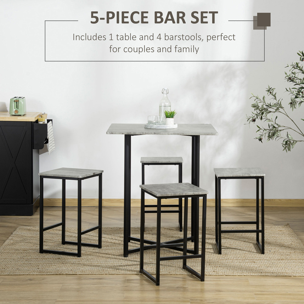 Portland 4 Seater Grey Square Bar Table with Stools Image 5