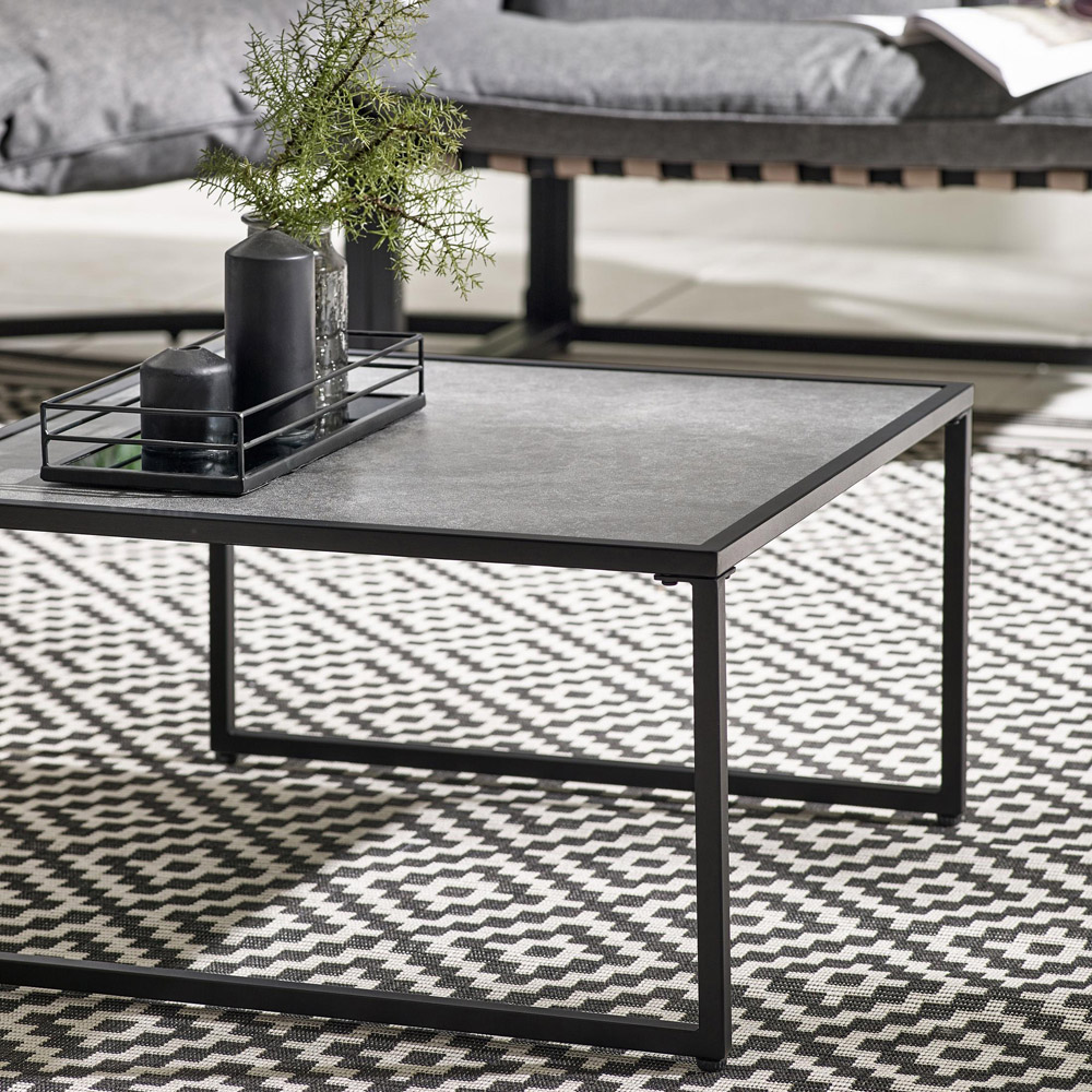 Furniturebox Piasa 6 Seater Black and Grey Outdoor Corner Sofa Set Image 4