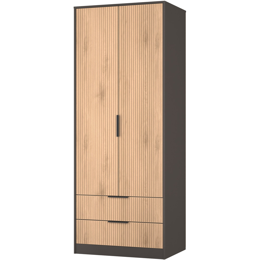 Crowndale Hong Kong 2 Door 2 Drawer Slatt Effect and Graphite Tall Wardrobe Ready Assembled Image 4